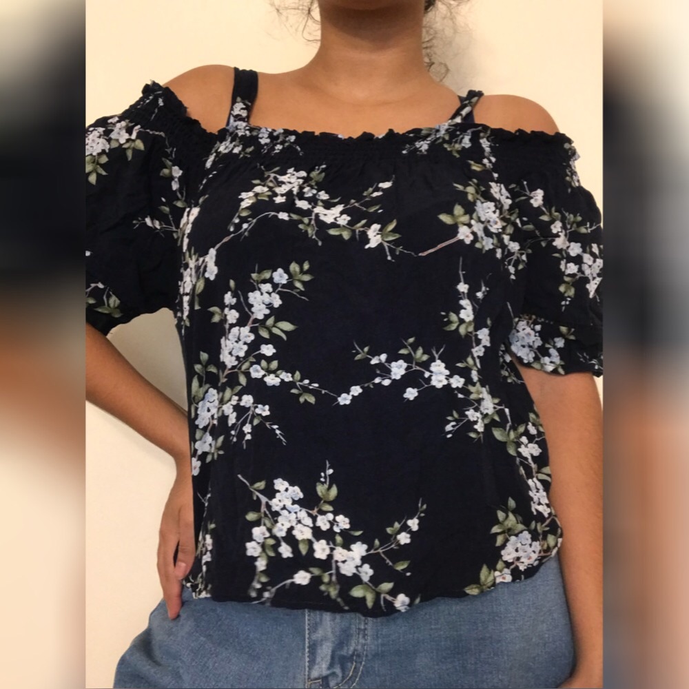 Floral cold shoulder top